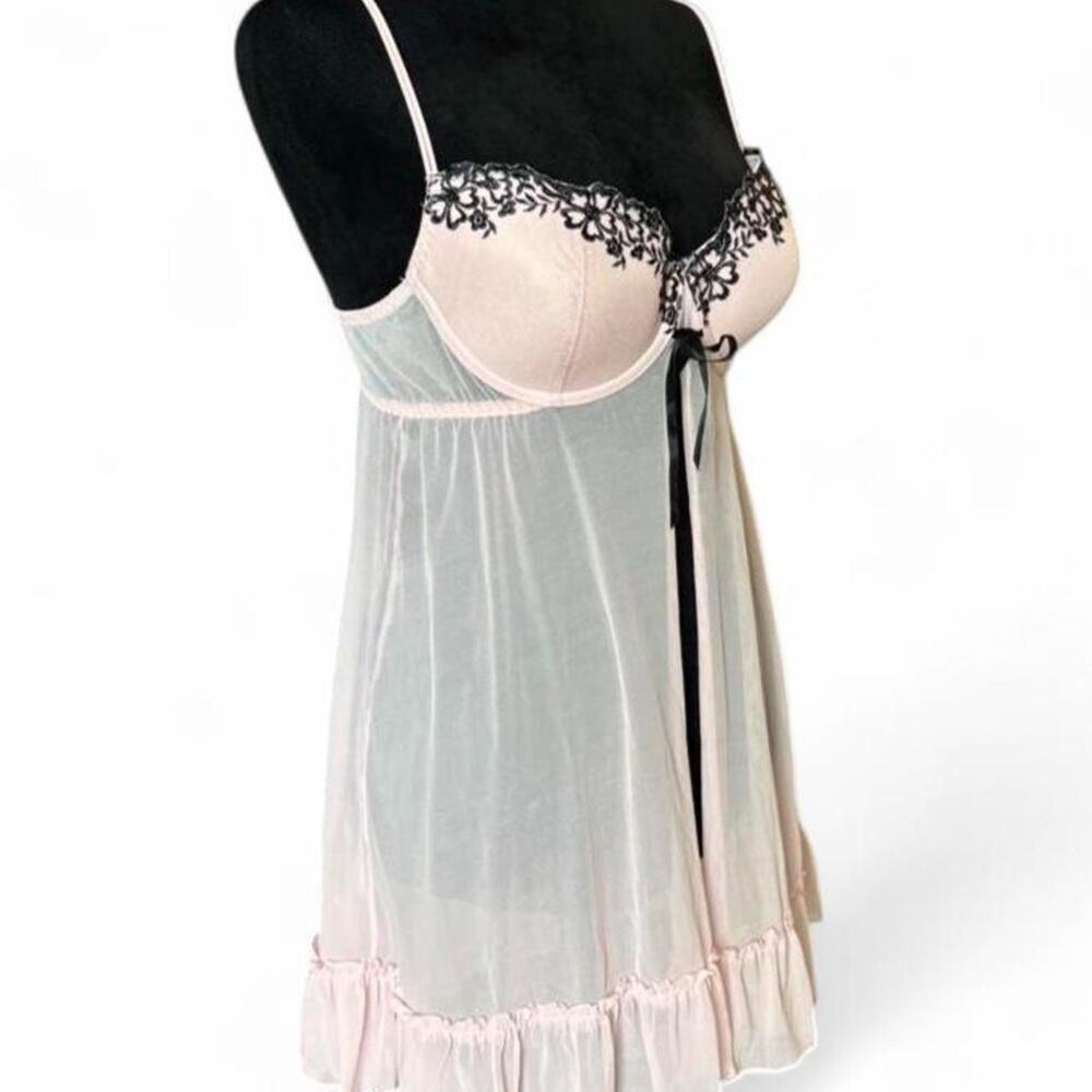 Y2K Pink Mesh Babydoll Slip Dress – Coquette Lingerie L